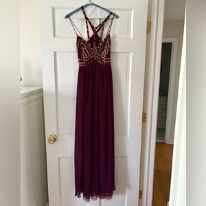 Free People Maroon/Purple and Gold Embellished Maxi Gown